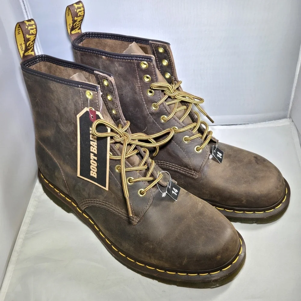 Dr Martens #11822 Brown Leather 1460 8 Eye Tall‎ Combat Boots Mens 14 Womens 15